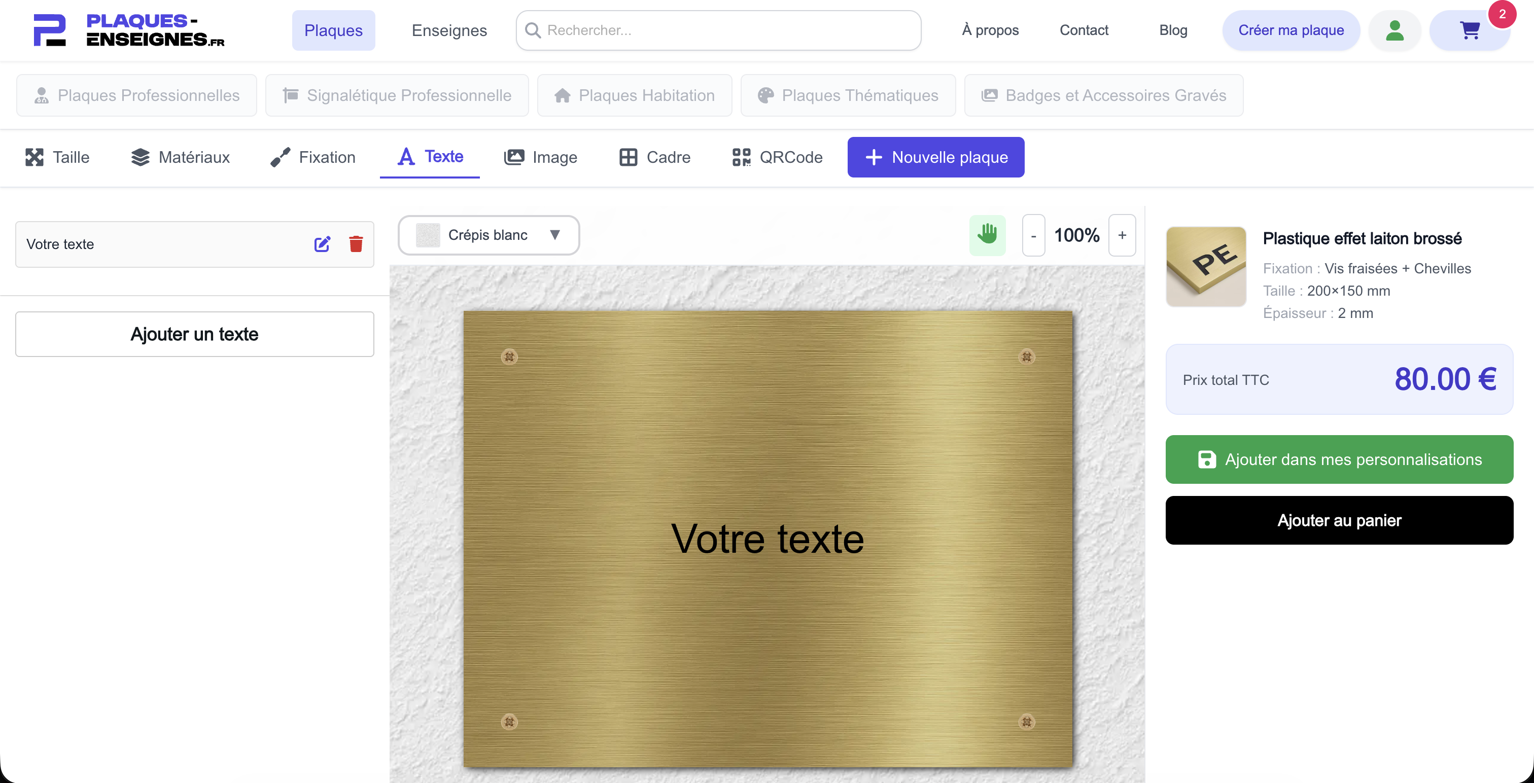 Plaques Enseignes — Live configurator