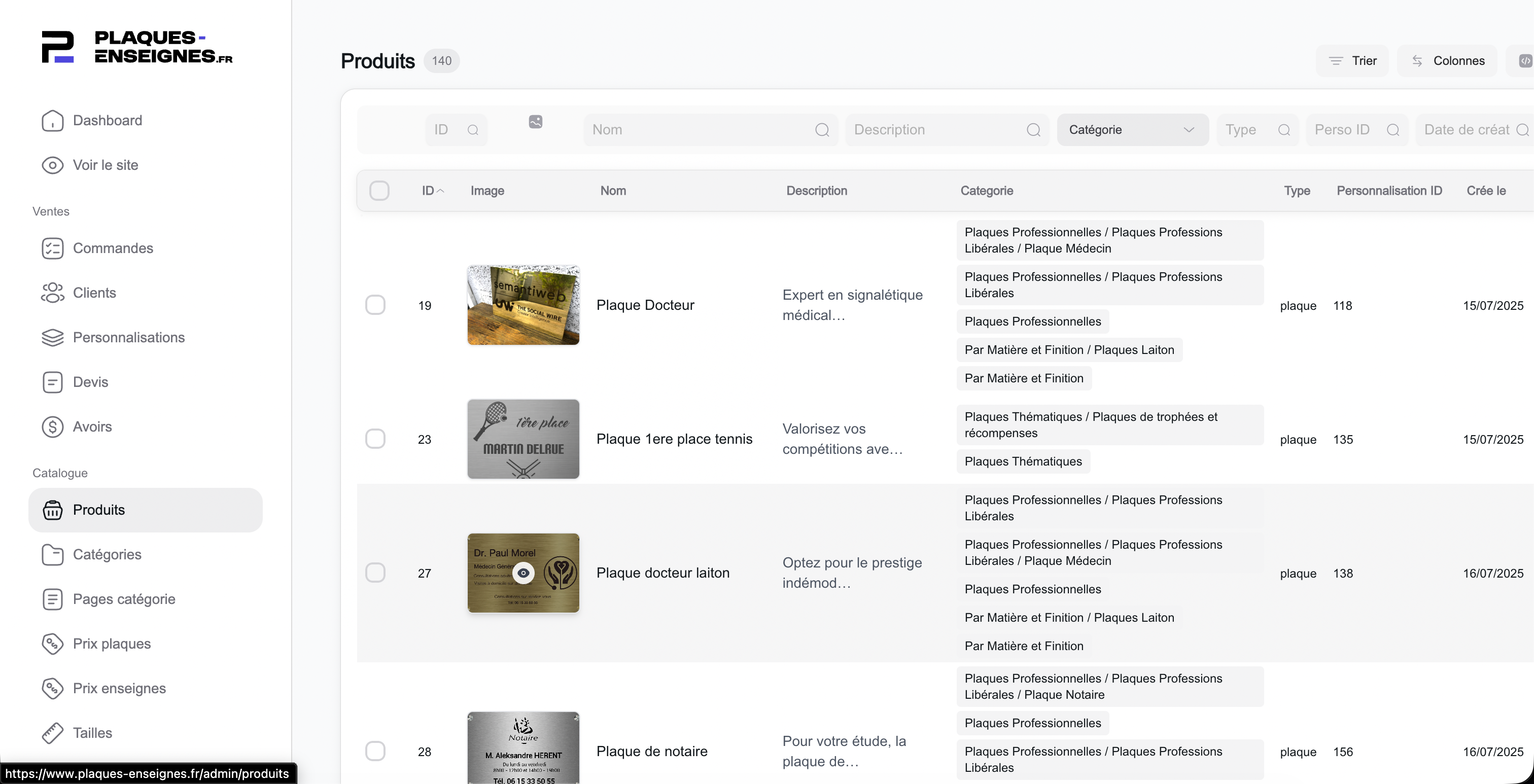 Plaques Enseignes — Order management dashboard